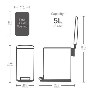 Cestino per Rifiuti con Pedale in Acciaio Inox, 1,3 Galloni, Design Sottile, Coperchio a Chiusura Morbida, Argento, Confezione da 2 - Product Image 3