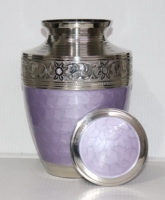 Urne funéraire en laiton argenté de haute qualité, gravée de motifs floraux, avec corps texturé lavande, pour cendres humaines