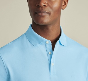 Camiseta de Golf Clásica Azul Claro para Hombre, Personalizada OEM, de Algodón y Elastano, Elástica en 4 Direcciones, Cómoda, Polo Transpirable de Punto - Product Image 4