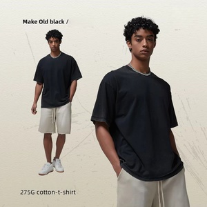 T-shirt en coton oversize pour homme, teinture dégradée, manches courtes, col rond, couleur unie, style streetwear, tissu jersey 275G - Product Image 4