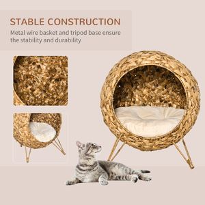 Collezione Autunnale: Cuccia per Gatti Intrecciata a Mano da 20,5 Pollici, Villa Rialzata in MDF con Cuscino Marrone per Piccoli Animali, Cuccia per Cani - Product Image 4