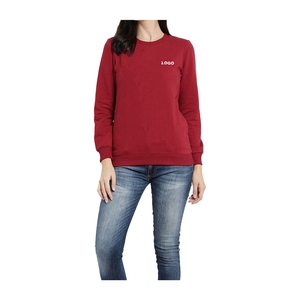 Sudadera de Punto Roja Sólida con Cuello Redondo para Mujer, Manga Larga, Transpirable, de Algodón, para Otoño - Product Image 1