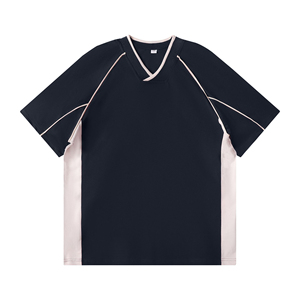 T-shirt pour homme à col en V et manches raglan, couleur unie, bordure contrastée, tricoté en polyester, coupe classique - Product Image 4
