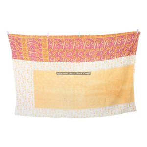 Kantha <b>Quilt</b> Indian Reversible Hand Stitched Heavy <b>Throw</b> Old Sari Blanket Patch Work Heavy 3 To 5 Layers Kantha <b>Quilt</b> - Product Image 1