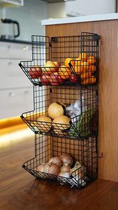 3-Tier Wall-Mounted & Countertop Fruit <b>Vegetable</b> Storage Basket Stackable Wire Basket <b>Kitchen</b> Cabinet Pantry Organizer - Product Image 5