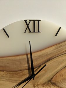 Modern Handmade Wooden Wall <b>Clock</b> Walnut Wood Resin <b>Clock</b>: Silent White Epoxy Wall Decor - Product Image 5