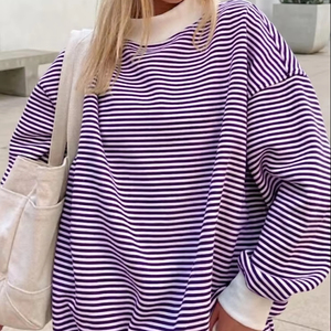 Sudadera de Invierno a Rayas con Cuello Alto, para Mujer, Transpirable, con Hombros Caídos, Mangas Largas, Poliéster/Algodón, Informal, Superventas - Product Image 1