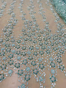 Tela de Encaje con Lentejuelas Doradas de Primera Calidad al por Mayor, Tul con Bordado Pesado para Vestidos de Celebridades y Vestidos de Novia - Product Image 3