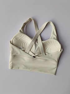 Women Padded <b>Cross</b> Strap Sports Bra Scoop Neck High Elastic Active Wear <b>Top</b> Breathable Gym Fitness Athleisure Bralette - Product Image 6
