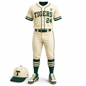 Tigers Baseball Uniform Set Men's Cream Green Tackle Twill Jersey Pants Breathable Polyester All Seasons Adult Size High Quality - Product Image 3