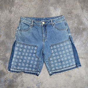 IRON MARK INDUSTRIES Summer Casual Mid Denim Custom Raw Hem Distressed Baggy Cargo Pants Destroyed Wash 100% Cotton <b>Shorts</b> <b>Men</b> - Product Image 3