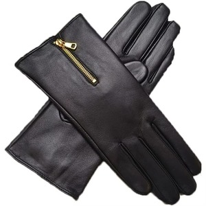 Guantes de Invierno de Cuero Negro con Forro de Piel y Cierre de Cremallera Térmico - Product Image 2
