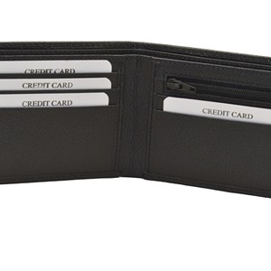 <b>Men's</b> Slim Bifold Genuine Leather <b>Wallet</b> <b>Black</b> Minimalist Fold Closure Short Length Daily Use RFID Protection Short Length Open - Product Image 4