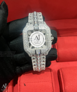 AARVA JEWELS Montre rectangulaire de luxe pour femme en acier inoxydable incrustée de diamants, cadran analogique à quartz saphir 30 mm, bracelet pliant 20 mm - Product Image 2
