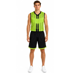 Men's Green Sleeveless Basketball Jersey Set With Black Shorts <b>V</b>-Neck Sublimation Print Breathable Sportswear Adult Regular <b>Fit</b> - Product Image 4