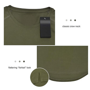 เสื้อยืดแขนสั้นทรงเข้ารูปสำหรับผู้ชาย สีพื้น คอโอ ผ้าถัก สไตล์ลำลอง สีดำและสีเขียวมะกอก แบบยาว - Product Image 5