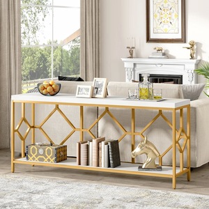 Table console rectangulaire en acier avec base de pieds au design industriel élégant pour salon, entrée, couloir - Meubles modernes Supply Plus - Product Image 6