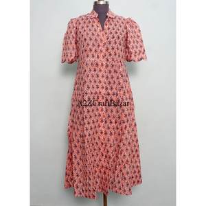 Vestido largo de algodón indio estampado a mano, vestido largo de boda india, ropa de verano para niña, vestido 100% algodón - Product Image 3