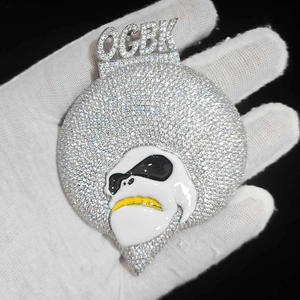 Pendentif Moissanite de Luxe Givré Motif Visage de Dessin Animé, Collier Statement Rond Micro-Pavé, Bijoux Hip Hop, Cadeau Unique - Product Image 2