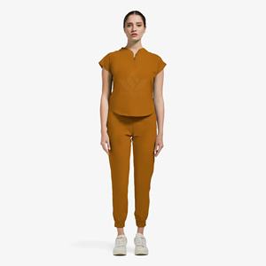 Ensemble de tenue médicale professionnelle pour femmes, col mandarin, haut à manches courtes, pantalon extensible, respirant, uniforme de travail pour infirmières et personnel de santé - Product Image 3