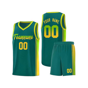 Ensemble de maillots de basket personnalisés vert et jaune, col en V, sans manches, en mesh, impression sublimée, unisexe, adulte, toutes saisons, numéro 00, nom de l'équipe - Product Image 4
