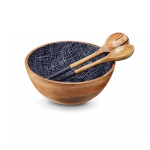 ชามไม้เคลือบลายดอกไม้สำหรับตกแต่งสลัดทำจากไม้มะม่วง - Product Image 3