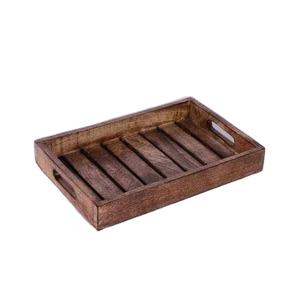 Bandeja de desayuno hecha a mano de diseño único, bandeja rectangular grande de madera marrón para servir alimentos con asas del fabricante indio SCI - Product Image 1