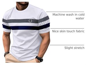 T-shirt à manches courtes rayé blanc pour homme avec logo sur le devant, col rond décontracté, coupe ajustée, en jersey de coton - Product Image 4