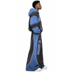 Ensemble de survêtement streetwear à capuche, color block, en polyester et coton, avec fermeture éclair, manches longues, coupe ample, pour adulte, automne - Product Image 3