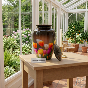 Handmade Floral Cremation Urn for Human Ashes High Quality Aluminum Metal Funeral Urns Memorial Decorative Jars Threaded Lid Urn - Product Image 2