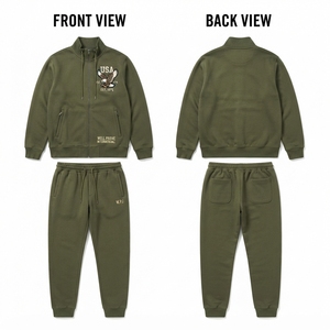 <b>Mens</b> Fleece Tracksuit Premium 320gsm Polyester <b>White</b> Midweight Hoodie <b>Jogger</b> Set Custom Chenille Embroidery logo Eco-friendly - Product Image 3