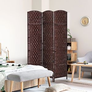 "6FT Tall Brown Lightweight Portable Laser Cut Wicker & Metal <b>Folding</b> Privacy <b>Screen</b> for Bedroom Art Style" - Product Image 2