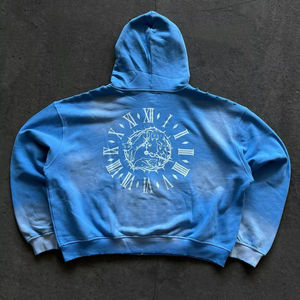 High Quality Custom Heavyweight 100% Cotton Zipper-Up Oversize Distressed Men Embroidered Vintage <b>Sun</b> Fade Silk <b>Screen</b> Print - Product Image 3