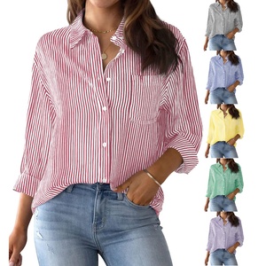 Womens 100% Polyester Woven Button Shirt <b>Long</b> Sleeve Striped Eco-Friendly Office Blouse Professional Work Classic Collared <b>Top</b> - Product Image 6