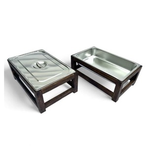 Modern Farmhouse Gastronorm Pan Holder Dark Wood <b>Buffet</b> <b>Server</b> with Stainless Steel Lid Luxury Boutique Hotel Catering Ware - Product Image 3