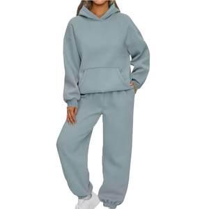 Women Casual <b>Tracksuit</b> Solid Color Hooded Sweatshirt Pants Set Loose Fit Full Sleeve Autumn Wear Breathable Cotton Material - Product Image 3