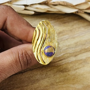 High Demand Purple Copper Turquoise <b>Ring</b> Gold Plated Wave <b>Ring</b> <b>Chunky</b> Full Finger Brass <b>Ring</b> Hollow Cutout Boho Wholesale <b>Ring</b> - Product Image 4