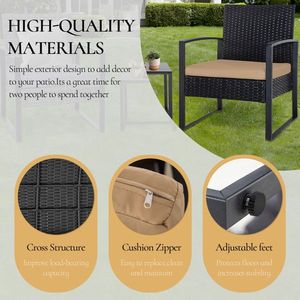 "<b>Waterproof</b> Washable 3-Piece Outdoor PE Wicker Patio Black Rattan Sectional <b>Sofa</b> Couch Set with Cushions" - Product Image 4