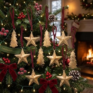 Décorations de Noël vintage faites à la main en métal en forme d'étoile dorée et d'arbre pour la décoration de l'arbre - Product Image 4
