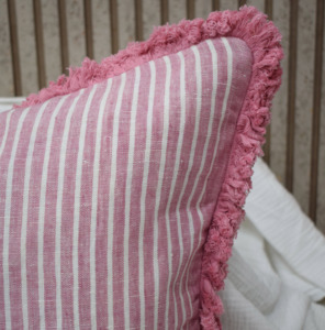 Luxury Pink Striped 100% Pure Linen Cushion <b>Cover</b> with Fringe Square <b>Throw</b> Pillow <b>Cover</b> for Living Room <b>Sofa</b> Manufacturer - Product Image 4