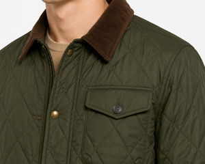 Chaqueta de Campo Acolchada Verde Oliva para Hombre, Chaqueta Clásica con Costuras en Diamante, Chaqueta Ligera Aislante para Exteriores con Cuello de Pana - Product Image 4