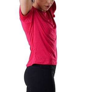 T-shirt à manches courtes col rond rose pour femme, 100% polyester, tricoté, respirant, couleur unie, coupe décontractée, toutes saisons - Product Image 3