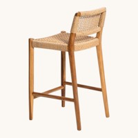 Taburete de Bar de Madera de Teca Sólida, Ecológico, Sostenible, Contemporáneo, Moderno y de Lujo, Hecho en Indonesia, con Cuerda Natural Tejida para Exteriores, Venta al Por Mayor