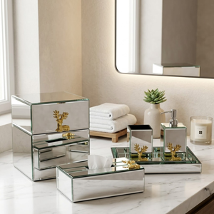 Elegant Transparent Glass Bathroom Accessories Set | Luxury Thick Durable Glass Soap Dispenser <b>Toothbrush</b> <b>Holder</b> Tumbler Soap - Product Image 2