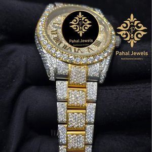 Diamond Inlay <b>Mechanical</b> <b>Watch</b> Two Tone Gold and Silver Bracelet Roman Numeral Dial Dress Wristwatch - Product Image 2