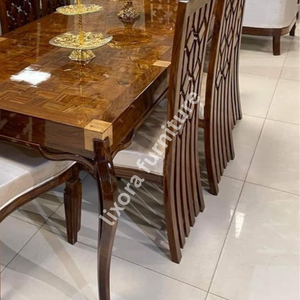 Luxury Handcrafted Solid Wood 8 Seater Dining <b>Table</b> Set High Gloss <b>Walnut</b> Finish Ornate Carved Chairs - Product Image 5