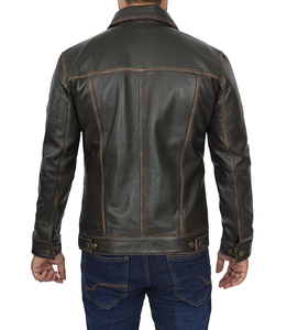 Wholesale Men Genuine Dark Brown Distressed Leather <b>Trucker</b> <b>Jacket</b> Vintage Casual Fashion <b>Jacket</b> - Product Image 3