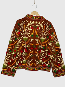 Floral Embroidered Velvet Jacket Mandarin Collar Full Sleeve Plus Size Women'<b>s</b> Prairie Chic Autumn Style - Product Image 2