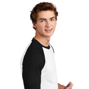 Camiseta Blanca de Manga Raglán para Hombre, Mangas Negras, Corte Regular, Color Sólido, Estilo Casual, Cuello Redondo, Tejido de Punto Jersey, Poliéster Transpirable - Product Image 2