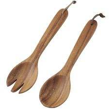 Ensemble de 2 ustensiles en bois d'acacia de haute qualité pour servir la salade : cuillère et fourchette en bois - Product Image 5